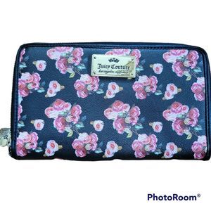 JUICY COUTURE BLACK FLORAL  LARGE ZIP WALLET